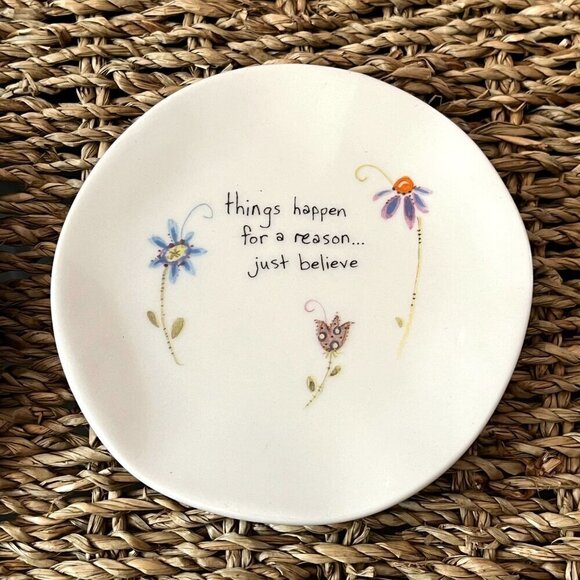 2 NATURAL LIFE Trinket Dish JUST BELIEVE LIVE LOVE LAUGH Floral Ceramic Jewelry - Picture 4 of 9
